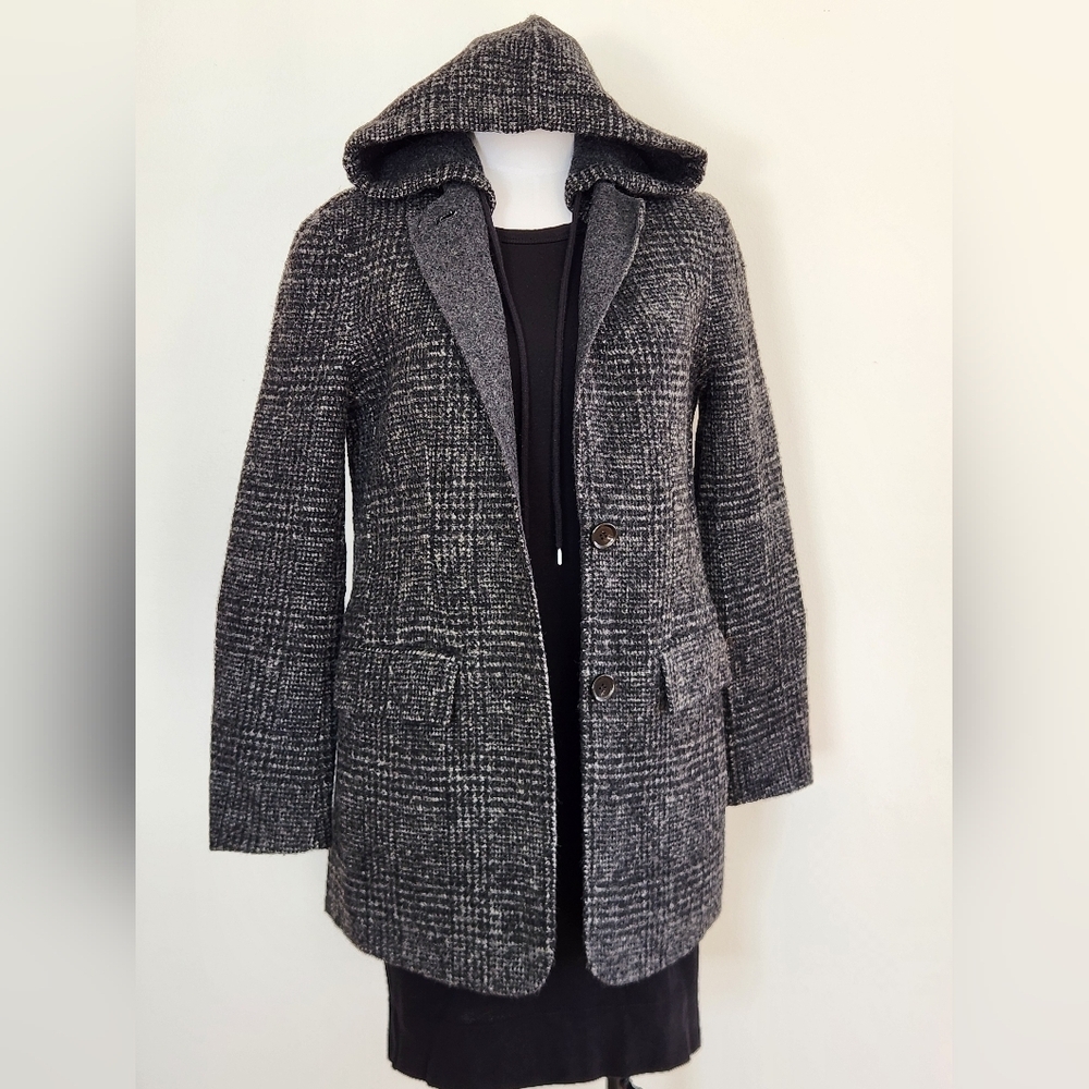 NWT || THAKOON || wool, hooded, charcoal plaid, jacket, coat, size small